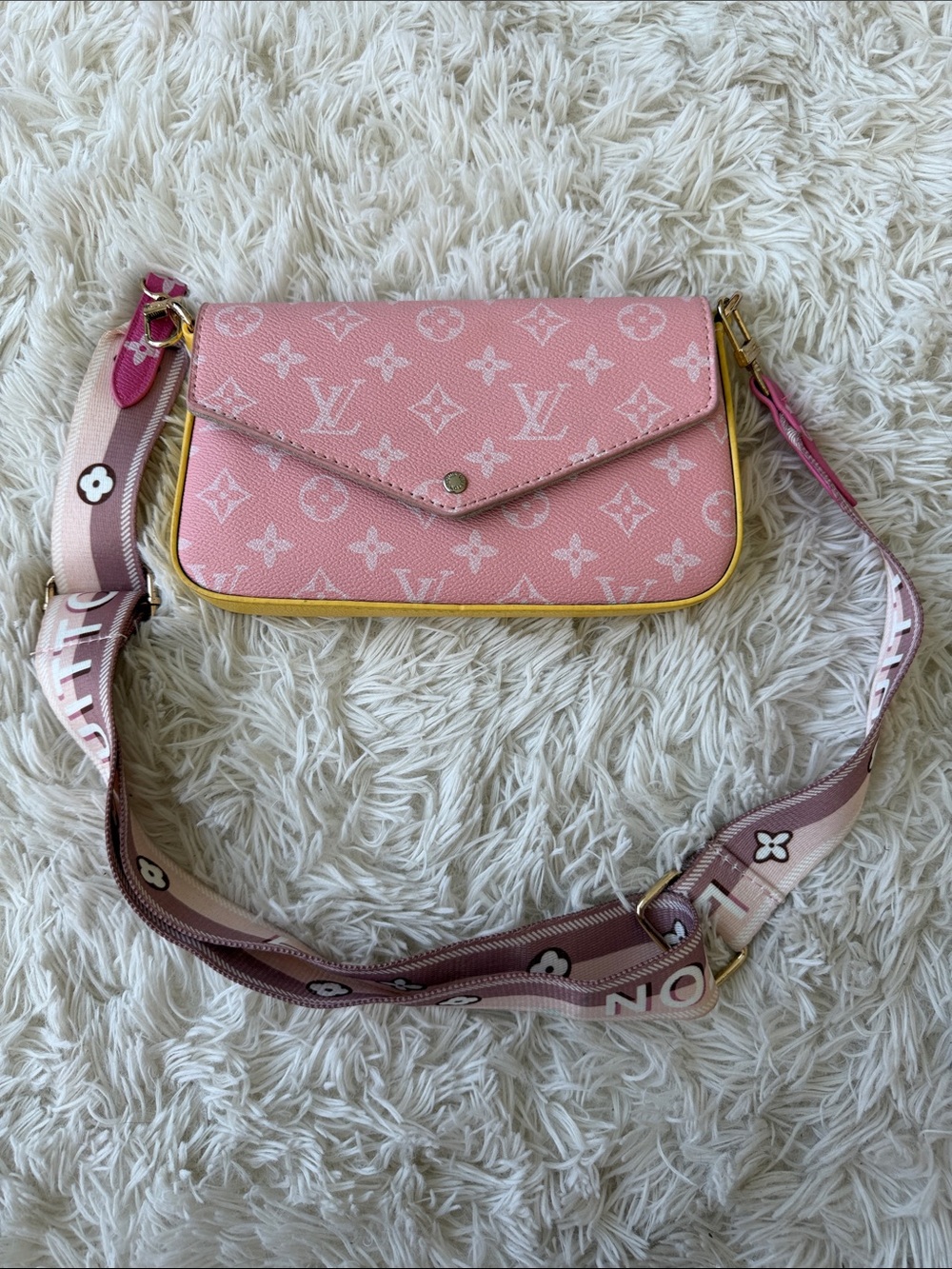 Pink Monogram Envelope Crossbody with Yellow Trim